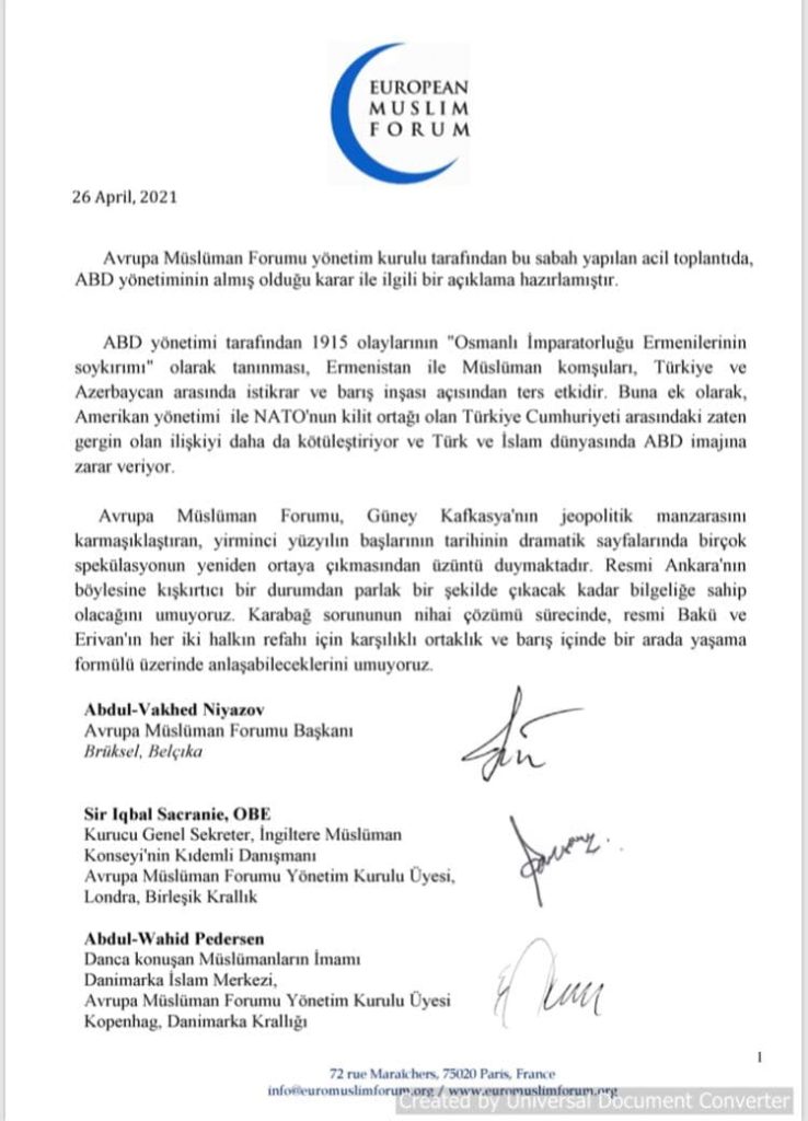 Avropa Müsəlman Forumu beyenati